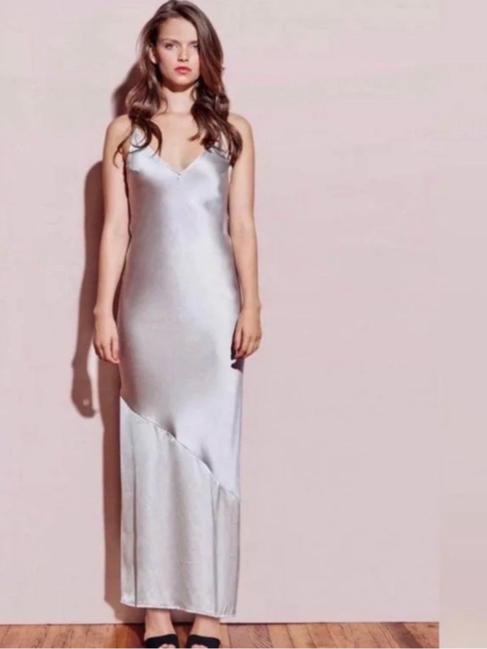Fleur du Mal Silver Silk Slip Dress 6 Small